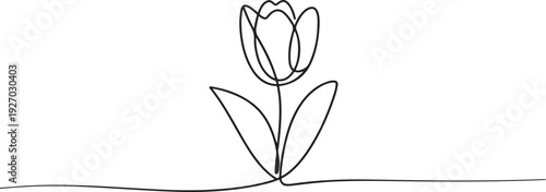 Tulip one line drawing. Abstract flower continuous line. Minimalist contour drawing of tulip. Continuous line drawing of flower tulip. one line Icon drawing