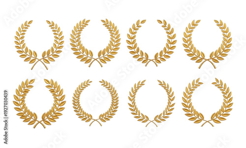 Golden Wheat Laurel Wreath 3D Vector Icon Isolated Transparent BG Cutout PNG