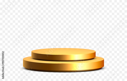 Golden round podium PNG. Golden two-step podium or pedestal for product or goods advertising.