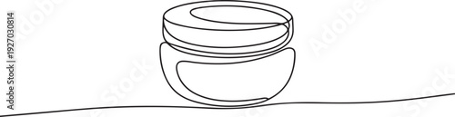 Hand drawn cream container vector. One line continuous drawing. Minimal fashion print, linear silhouette icon. Cosmetics skin care product. one line Icon drawing