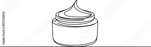 Hand drawn cream container vector. One line continuous drawing. Minimal fashion print, linear silhouette icon. Cosmetics skin care product. one line Icon drawing