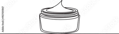 Hand drawn cream container vector. One line continuous drawing. Minimal fashion print, linear silhouette icon. Cosmetics skin care product. one line Icon drawing