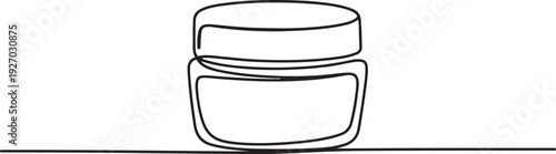 Hand drawn cream container vector. One line continuous drawing. Minimal fashion print, linear silhouette icon. Cosmetics skin care product. one line Icon drawing