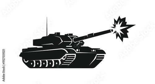 A stark black silhouette of a military tank firing its cannon showcasing formidable power silhouette high quality professional