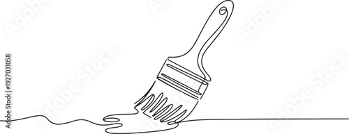 Continuous one line drawing of brush with paint. Construction and repair. Paint brush outline drawing illustration. one line Icon drawing