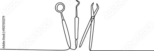 one line art Dental Tools vector illustration. line art, one continuous line, simple, hand drawn and sketch style. for icons, symbols. one line Icon drawing