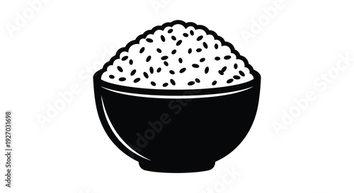 A stark black silhouette depicts a rounded bowl filled with grain presenting a simple silhouette high quality professional