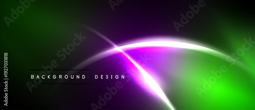 Abstract neon design. Vibrant green, purple hues blend into dark background. Minimalist text reads background design. Modern, dynamic visual.