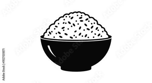 A striking black and white illustration of a bowl filled with rice presented as a silhouette high quality professional detailed