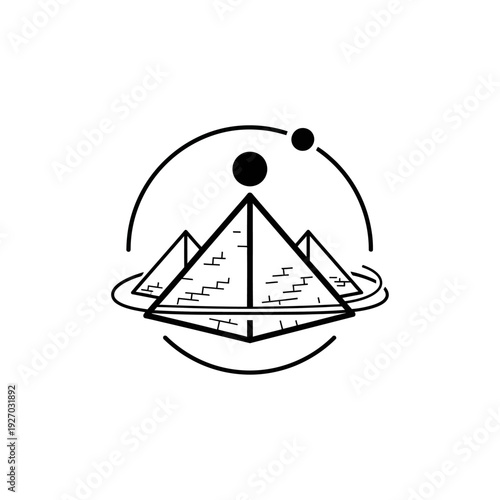 Geometric Pyramid Symbols with Celestial Orbits and Planets
