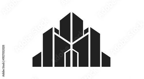 Modern abstract skyscraper logo, geometric building silhouette, minimalist design