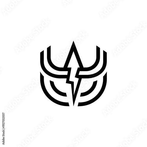 Modern Bull Horns Logo with Lightning Bolt - Abstract Power Symbol