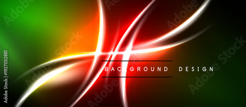 Bright abstract lines create dynamic colorful background. Vivid gradients, smooth curves, modern design elements present.
