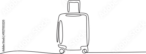 Travel suitcase in continuous line drawing style. Luggage valise with wheels and retractable handle. one line Icon drawing