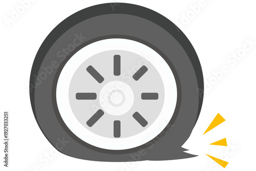 パンクしたタイヤのフラットイラスト 車のトラブル ベクター素材
