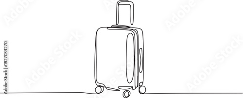 Travel suitcase in continuous line drawing style. Luggage valise with wheels and retractable handle. one line Icon drawing