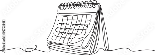 Loose-leaf calendar continuous line drawing. One line art of calendar, memorable date, countdown, holiday, weekday and weekend. one line Icon drawing