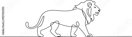 Continuous line drawing lion walking, Side view single linear decorative design concept. Lion abstract linear minimal style. one line Icon drawing