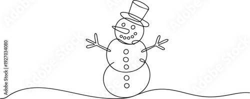 Continuous line vector illustration drawing of Snowman, Concept of Christmas. Holiday, New year. one line Icon drawing