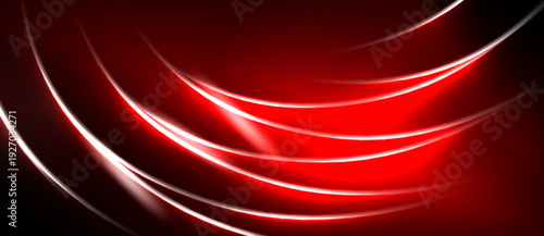 Abstract red lines curve across black background. Bright highlights suggest energy, motion, dynamic visual effect. Smooth gradients create depth.