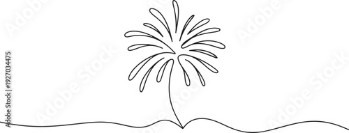 Firework continuous single line. Vector stock illustration isolated on white background for design template invitation, banner, photo album. one line Icon drawing