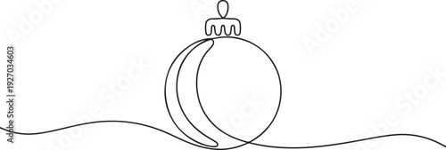 Christmas ball continues one single line hand drawing sketch. Vector stock illustration isolated on white background for design template winter holiday banner. one line Icon drawing
