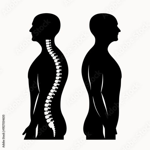 Human silhouettes showing healthy and unhealthy spine