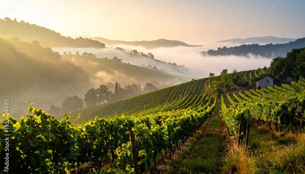 Fototapeta premium Nebel über Weinbergen