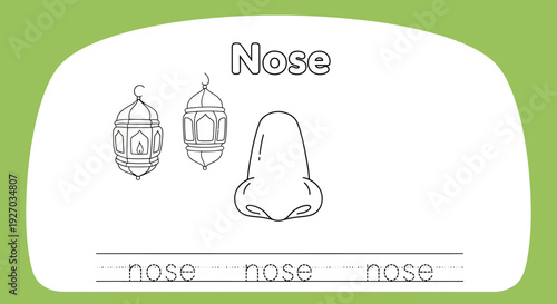 Nose tracing practice worksheet for kids learning