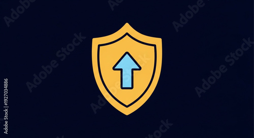 Shield with an upward arrow symbolizes protection and growth, security concept.