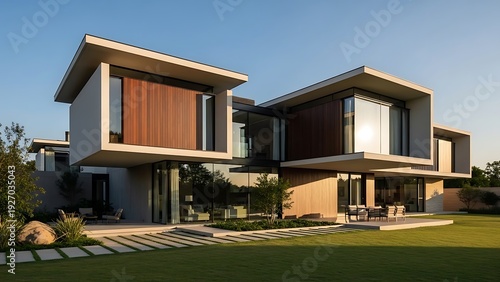 Modern residence showcasing unique design elements and landscaping features