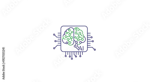 Brain on a microchip with green circuits symbolizing artificial intelligence and technology