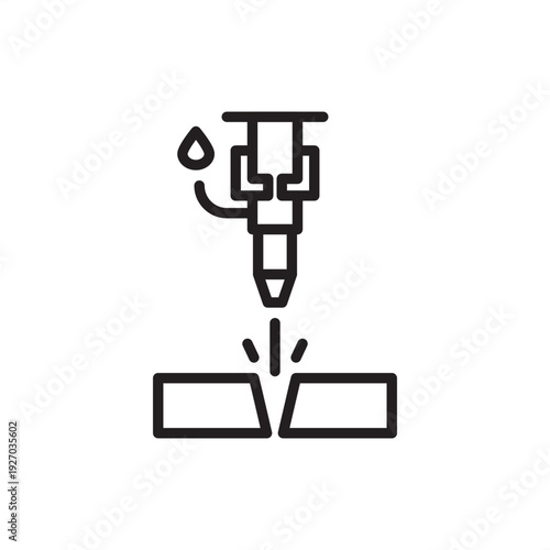 Abrasive waterjet icon symbolizing cold cutting tech, represents high-pressure nozzle hardware, industrial CNC machining systems, material erosion tools, metal fabrication, and mechanical engineering.