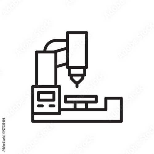 EDM machine icon. Spark erosion tech, representing electrical discharge hardware, precision CNC machining systems, metal die manufacturing, electro-thermal engineering, and industrial tool production.