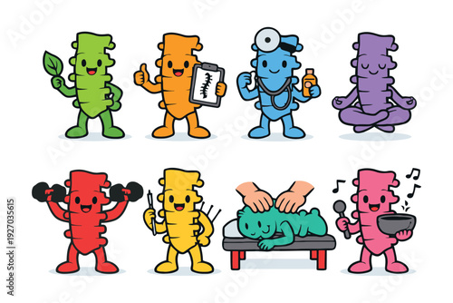 A colorful illustration of cartoon characters representing different aspects of health and wellness