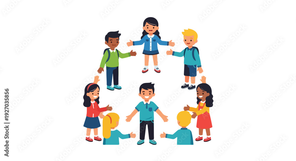 Fototapeta premium Diverse group of children standing in a circle and holding hands.