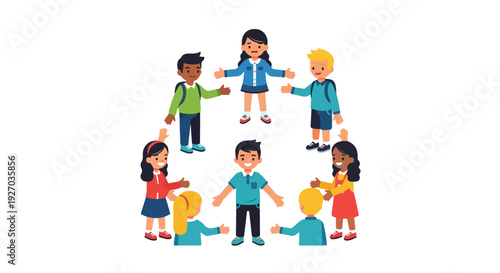 Diverse group of children standing in a circle and holding hands.