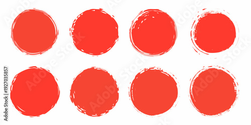 Abstract arrangement of textured red circular brushstroke shapes