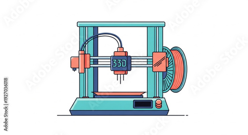 Modern 3D printer illustration showcasing advanced technology and innovation for rapid prototyping.