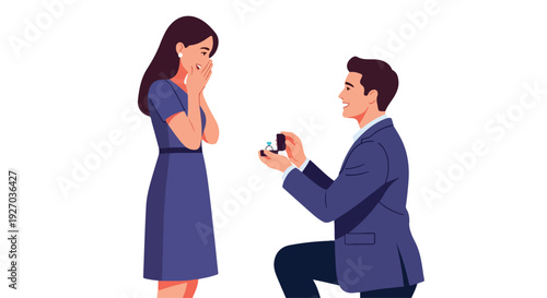 Man kneeling and proposing to a woman with a ring