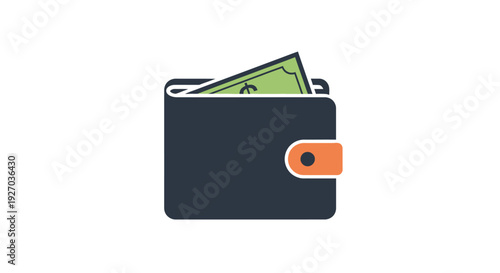 Money Wallet Icon: Cash Payment, Finance, Saving, and Banking Symbol Illustration in Minimalist Flat Design