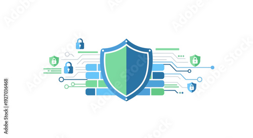 Cybersecurity Shield and Firewall Illustration. Digital Data Protection, Network Security, Privacy Concept.