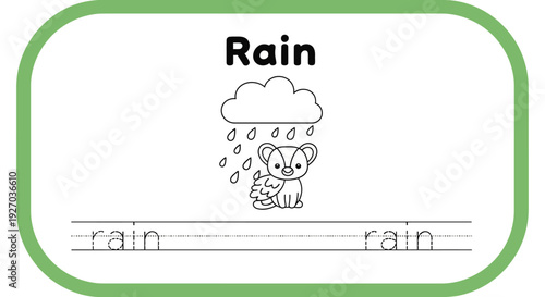 Rainy day tracing practice for kids with cute bear