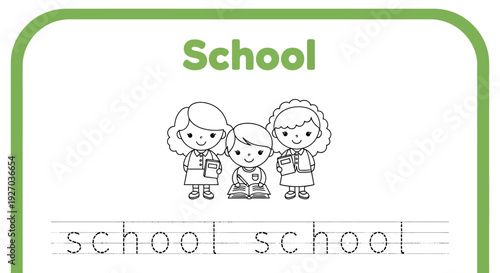 School tracing worksheet for kids. Education concept.