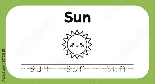 Sun tracing worksheet for kids, handwriting practice