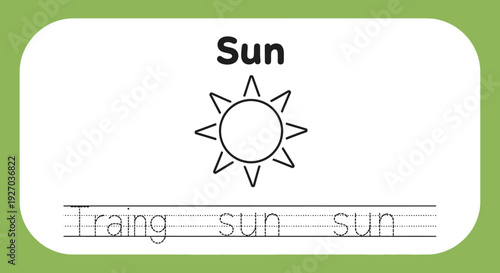 Sun tracing worksheet for kids, handwriting practice