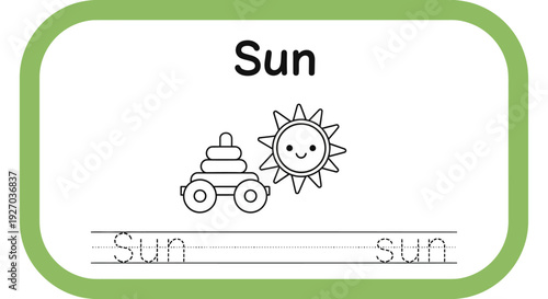 Sun tracing worksheet for preschool kids learning