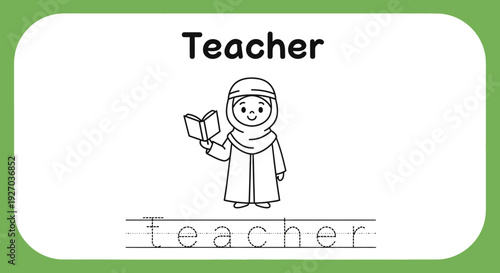 Teacher coloring page for kids, educational worksheet