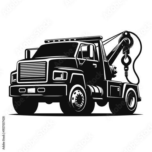 Towing truck illustration black white tow service vehicle
