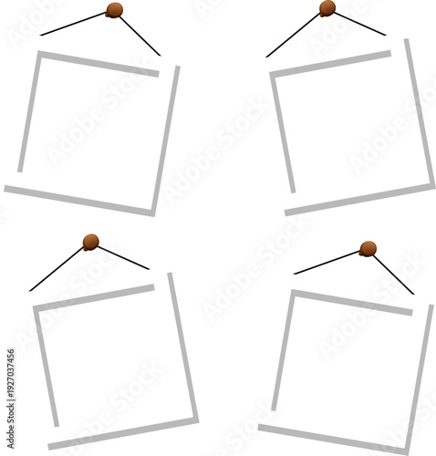 Blank hanging photo frames with pins and strings set
